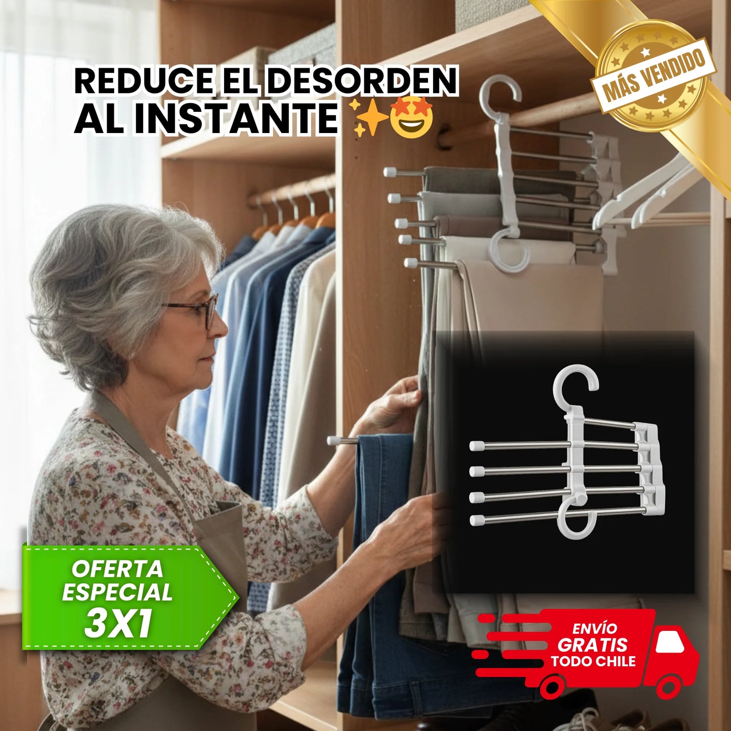 Perchero Vertical 5 en 1 (OFERTA ESPECIAL 3x1)✨ Optimiza tu armario 👖 Ahorra espacio desde el primer uso