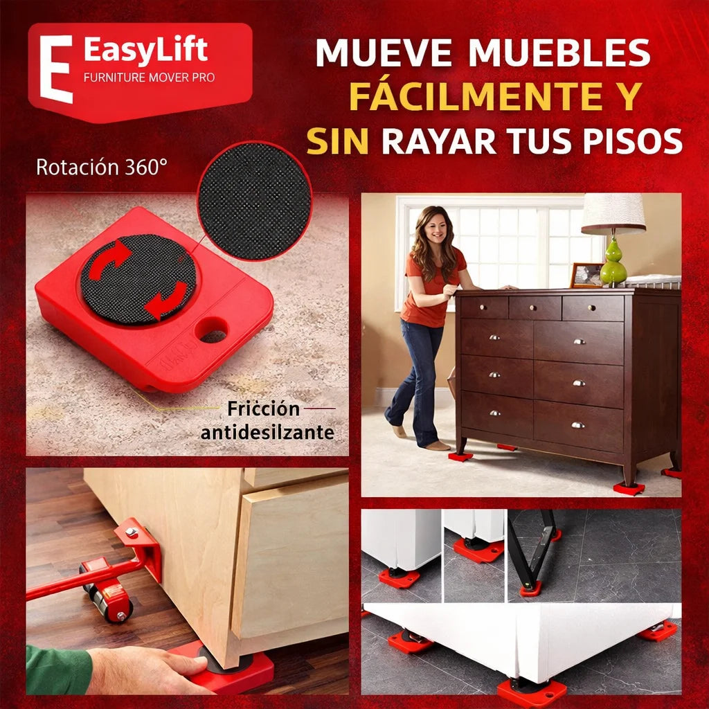 Kit Levantador de Muebles 💪 Eleva y desliza cualquier mueble 🛋️ Reorganiza tu hogar en minutos sin dolor de espalda ni daños en el piso