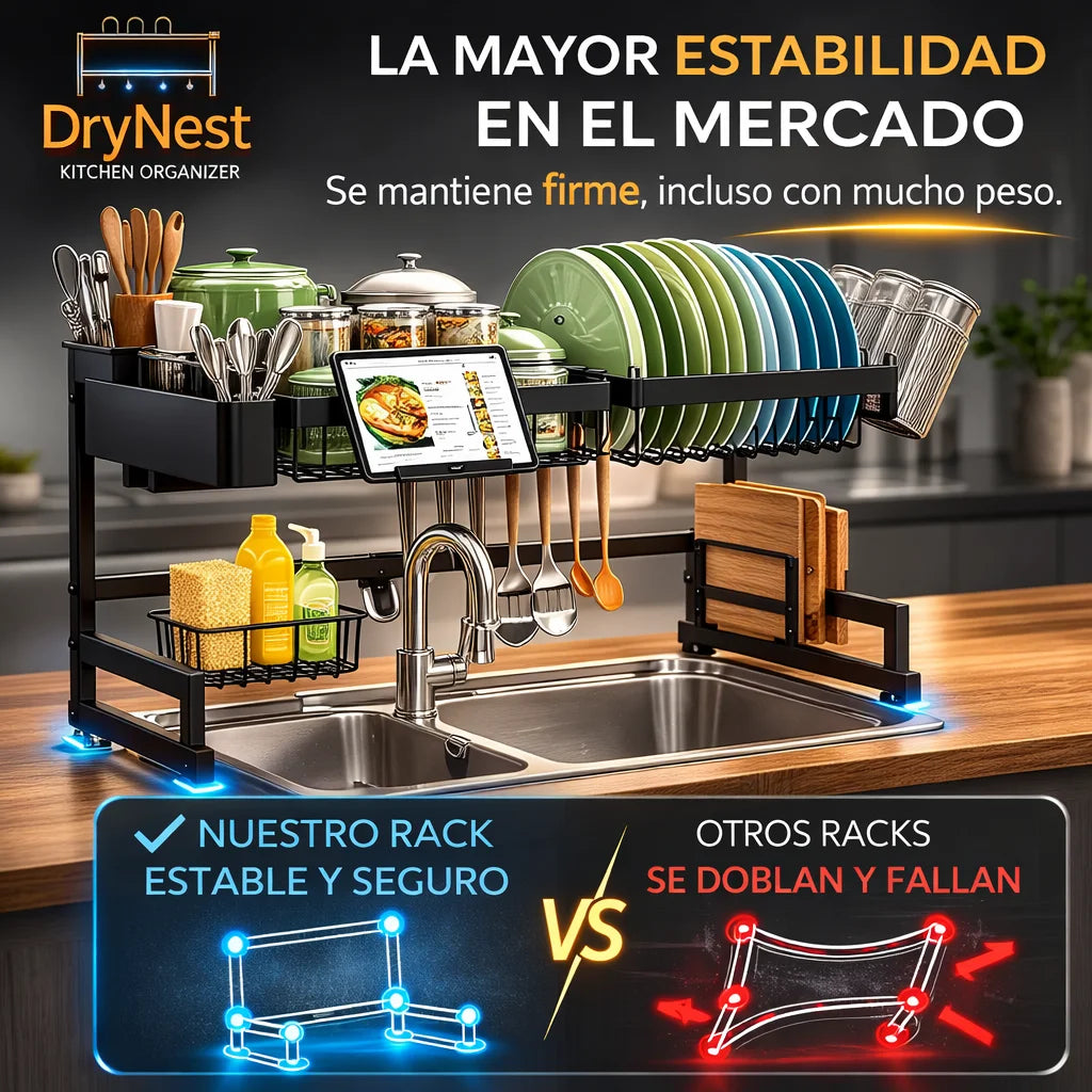 Escurridor para Platos 🍽️ Organiza toda tu cocina sobre el fregadero 💦 Encimera siempre libre, sin hacer un solo agujero