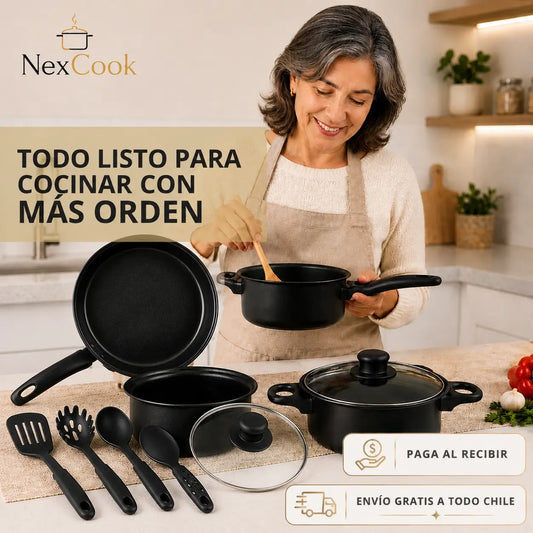 NexCook - Cocina Práctico Cada Día - Juego de Batería Antiadherente 13 Piezas - Color Negro
